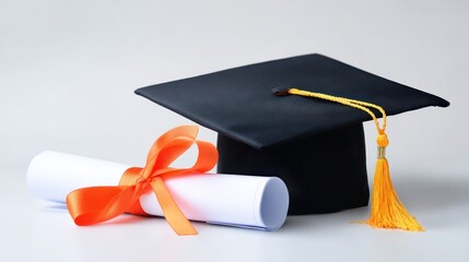 Academic cap and diploma with a ribbon mark achievement this ensemble symbolizes completion of higher education