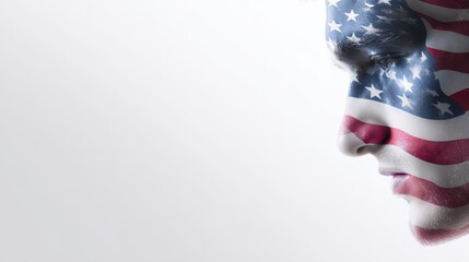 Man s face painted with american flag close up of man with flag colors on his face