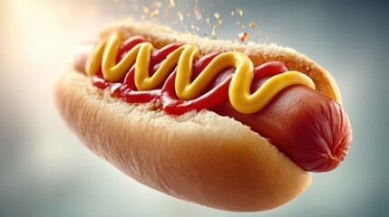 Hot dog with mustard on bun close up of hot dog mustard and bun hot dog with mustard