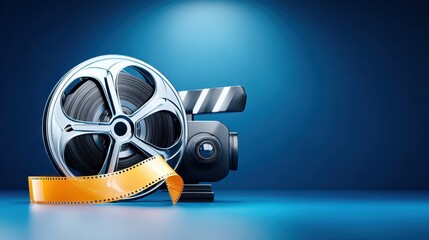 Film reels displayed on vibrant blue background two film reels presented on vibrant blue background