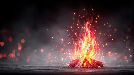 Intense fire casts bright dancing flames central blaze showcases vibrant flickering flames