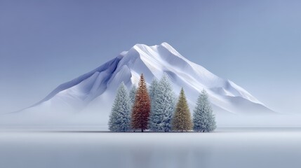 Winter wonderland scene showcases majestic snowy peaks scenic mountain panorama reveals snow covered trees and vista