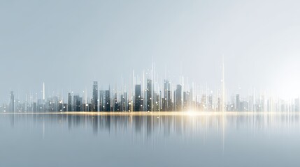 City skyline glows with numerous skyscraper lights at night urban panorama features illuminated buildings against dark sky