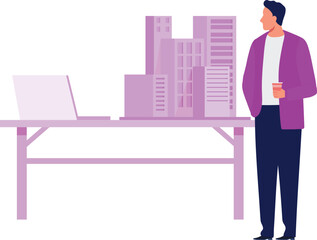 Obraz premium The boy is looking at real estate