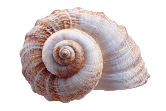 Close-up of a beautiful spiral shell on white. isolated on a transparent background.