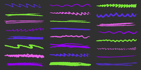 Scribble style arrows with chalk pencil strokes, neon crayon swirls and sketch underlines, gritty grunge texture and hand drawn look.