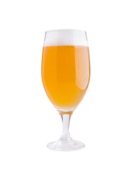 Refreshing amber beer beverage in clear glass on a neutral background