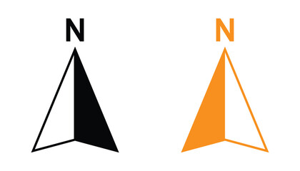 Compass and north arrow icon set, navigation and direction symbols, N direction sign, vector illustration for maps, orientation, and travel design elements.
