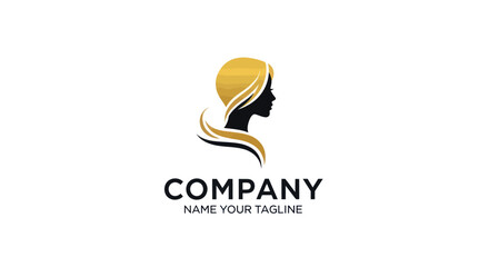 Elegant Woman Silhouette Logo with Golden Hair and Flowing Design.
