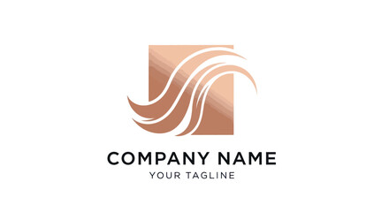 Elegant Copper Square Logo with Flowing Waves and Company Name.