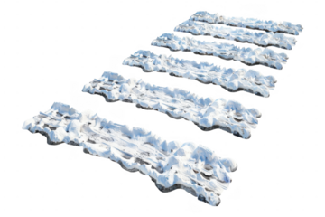 Rows of snow isolated on black ground on transparent background