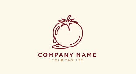 Minimalist line art tomato logo with a juicy drip.