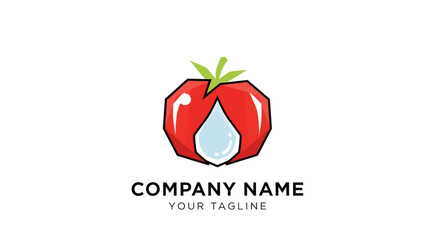 Geometric red tomato logo with a fresh water drop symbol.