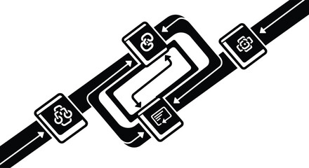 Continuous business process diagram showing a seamless, iterative loop workflow with four sequential stages, representing development, operation, and optimization cycle for technology.