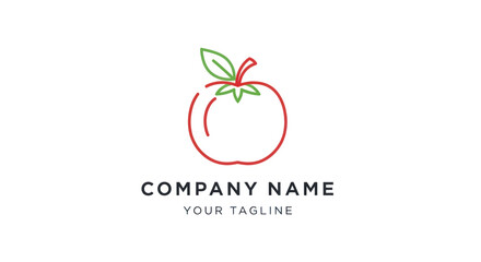 Minimalist Tomato Logo Design with Green Leaf and Red Outline.