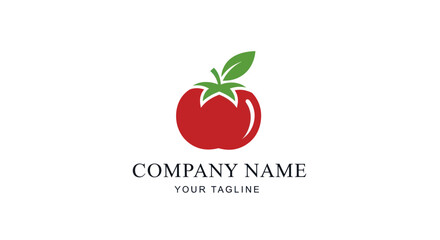 Vibrant Red Tomato Logo with Green Leaf and Stem.
