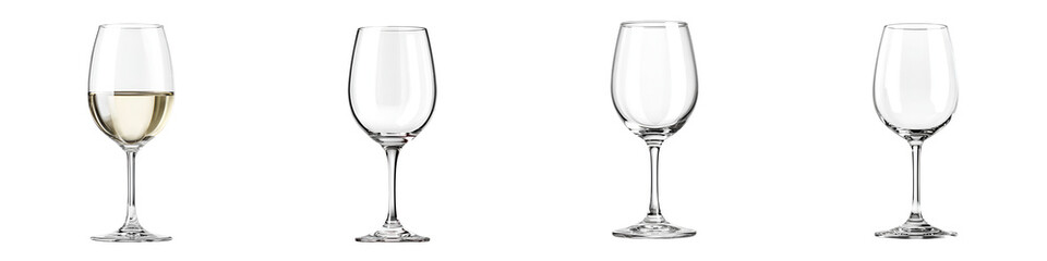 Wine Glasses Progression Empty to Full Isolated on White