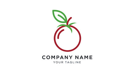 Simple red tomato logo design with green leaf outline.
