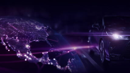 Ultra-realistic world map glowing with billions of lights in a night scene