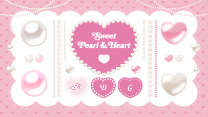 Fototapeta na wymiar パールとハートのブラシ 装飾ベクターの素材セット｜ガーリー＆ゆめかわ