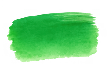 Green watercolor wet paint brush stroke spreading on a transparent background, abstract design element texture