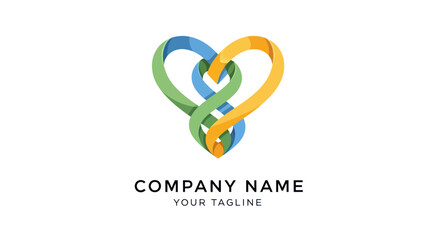 Fototapeta premium Intertwined colorful hearts logo design representing love and connection for a company.