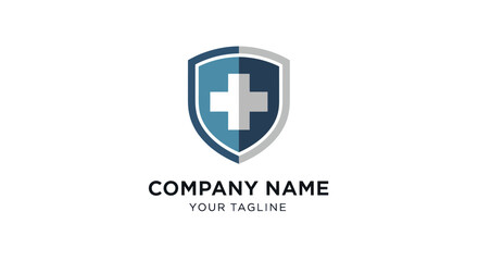 Medical Shield Logo Design with Cross Symbol for Healthcare and Protection.