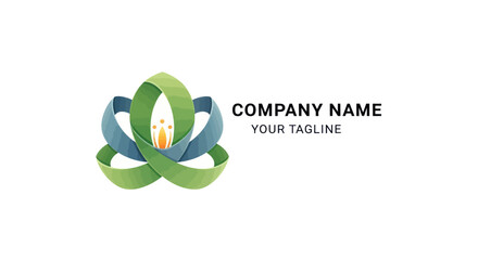 Abstract Lotus Flower Logo Design with Green and Blue Ribbons.