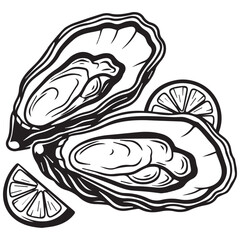 Freshly opened oysters with lemon slices illustration