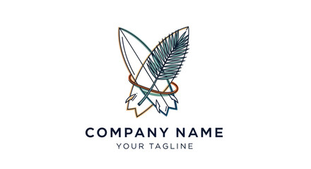 Surfboard and Palm Leaf Logo Design.