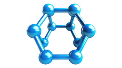 Blue molecule structure on black back on transparent background