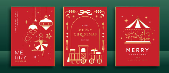 Luxury Christmas vector illustration with golden and white Christmas elements on red background. Season's greeting design for banner, poster, cover, greeting card.   © LittleWhale