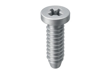 Metal screw with recessed head fastener on transparent background