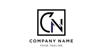 Creative CN letter monogram logo design inside a square frame.