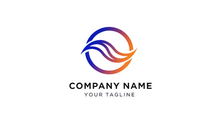 Dynamic circular logo with gradient wave symbol for company branding.