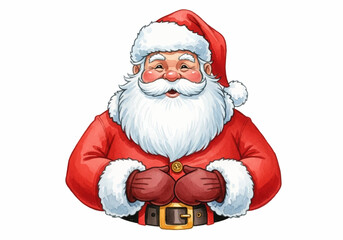 Watercolor Illustration of a Cheerful Santa Claus with a White Beard and Red Suit