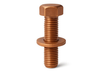 Bronze metallic bolt and washer on transparent background