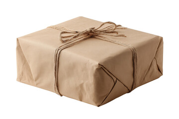 Wrapped gift box with twine string detail. isolated on a transparent background.