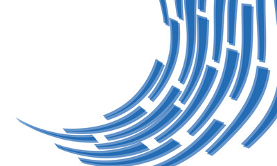 Curved modular blue arcs create a sweeping corner frame with clean whitespace