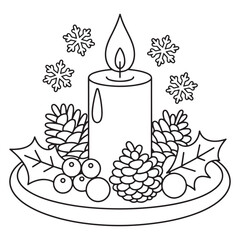 cute candle with holly bold & easy cute christmas coloring page, Whimsical Gingerbread House Coloring Pages for Kids & Adults, Christmas Coloring Pages, bold & easy cozy winter coloring book pages,