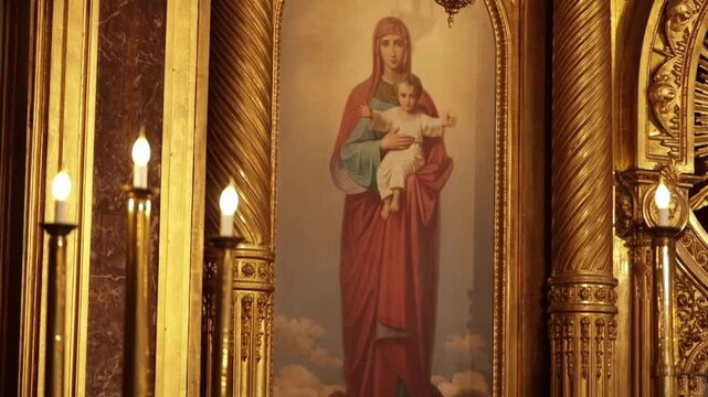 Holy Face of the Virgin Mary in  Saint Stephen's Orthodox church in Istanbul. 14 sec.FullHD