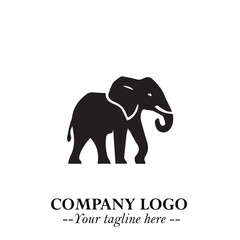 Obraz premium Majestic Elephant Logo Symbol in Black on White Background with Elegant Minimalist Modern Design