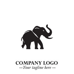 Majestic Elephant Logo Symbol in Black on White Background with Elegant Minimalist Modern Design