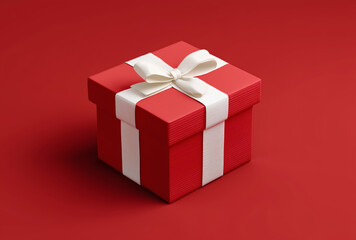 Obraz premium Elegant red gift box with white ribbon bow celebrations holidays and special occasions