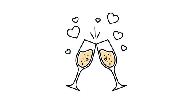 A champagne toast and love filled hearts, perfect for weddings, anniversaries, and romantic getaways