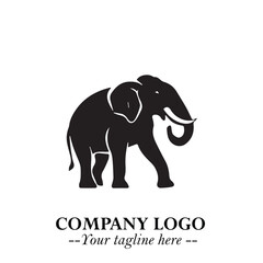 Majestic Elephant Logo Symbol in Black on White Background with Elegant Minimalist Modern Design