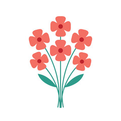 A simple illustration of a bouquet of coral flowers with green leaves