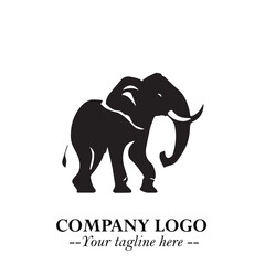 Majestic Elephant Logo Symbol in Black on White Background with Elegant Minimalist Modern Design