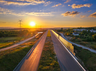 A beautiful sunset over the new highway in Poland.