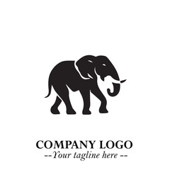 Majestic Elephant Logo Symbol in Black on White Background with Elegant Minimalist Modern Design